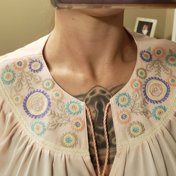 Moon collection Faux suede embroidered bib tunic - Picture 2 of 4